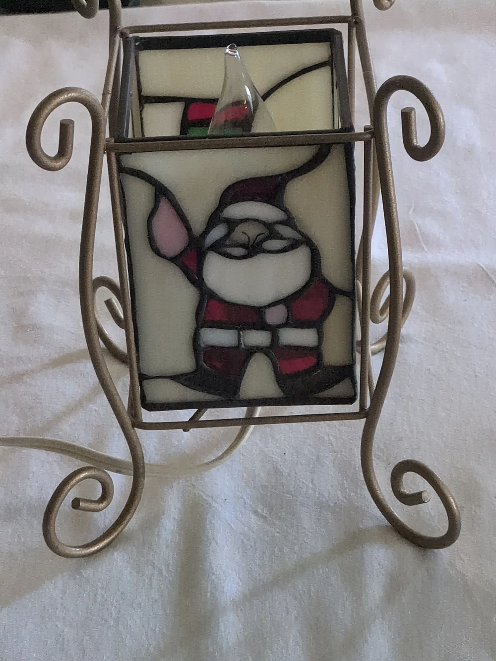 Stained Glass Gnome Accent Lamp - Pink/White